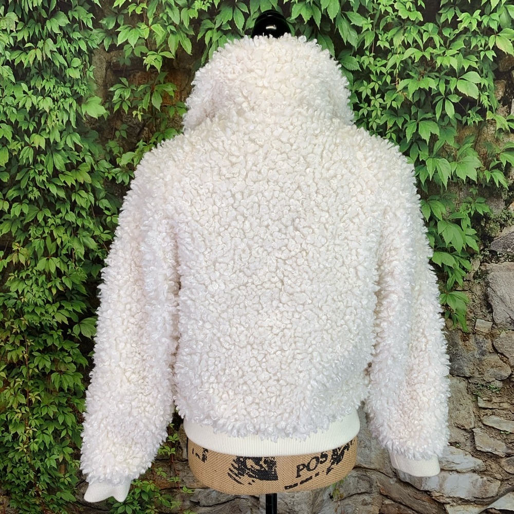 MAJE Plush Off White Blanche Sherpa Style Luxury Bomber Jacket, M - Picture 10 of 16